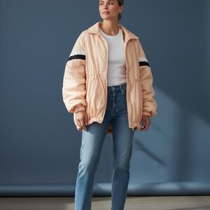 Free People Peach Puffer Jacket with Black Stripe